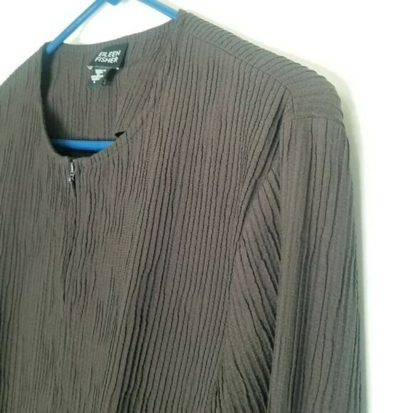 Eileen Fisher Womens Brown Textured Zip Front Jacket Large Crinkle Lagenlook‎ - Picture 8 of 10